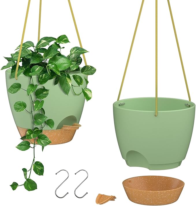 ZMTECH 8 Inch Hanging Planters for Indoor Outdoor Plants, 2 Pack Self Watering by HighQualityGardeningTools