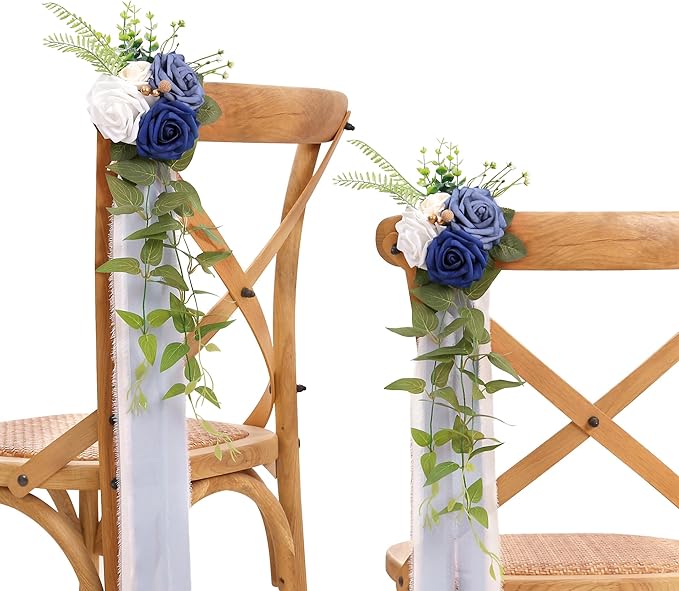 Artificial Flowers Set of 10 Blue Rose Wedding Pew Decorations