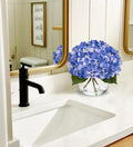 Artificial Hydrangea Flowers with Glass Vase, Slate Blue Silk, 4 Heads