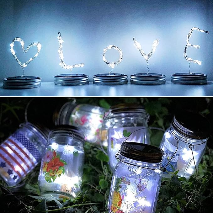 String Lights for Mason Jars, 8 Pack Solar Lid Lights in Cold White