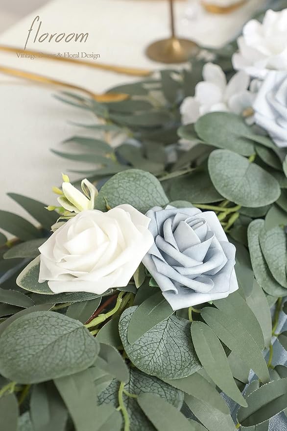 Artificial Flowers Garland 6 ft Dusty Blue Eucalyptus Faux Silk Vine
