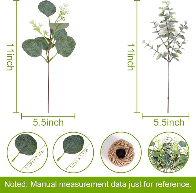 Artificial Eucalyptus Greenery Stems, 80 Pieces, Green Mixed Silk Leaves