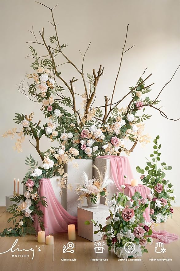 Artificial Flower Garland 6 Ft Eucalyptus, White and Beige