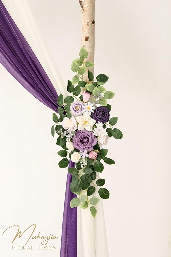 Artificial Flowers Arch Kit, 4 Pieces, Violet and Champagne Silk