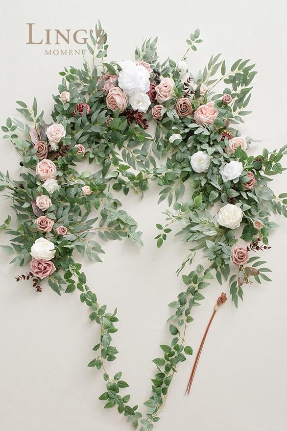 Artificial Flower Garland, Dusty Rose & Mauve Silk, 78 Inch Arch Swag