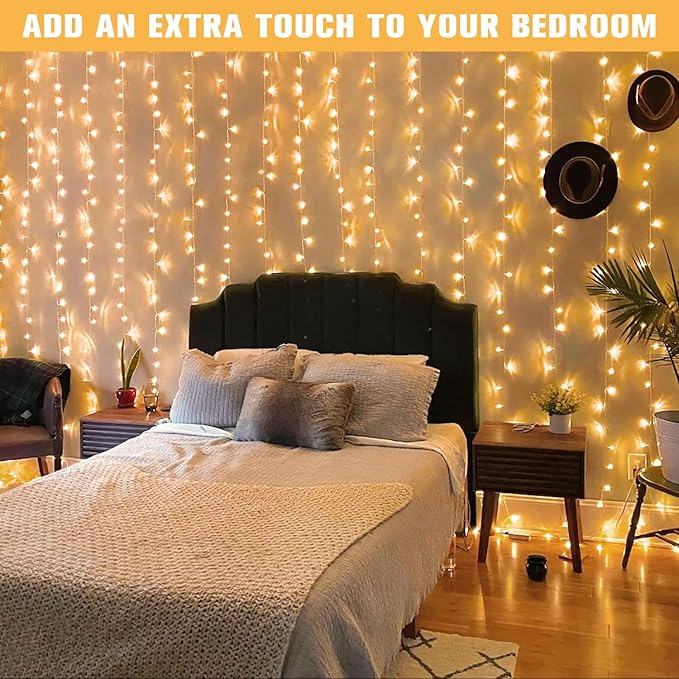 Indoor String Lights, 600 LED Warm White Curtain Lights with Remote