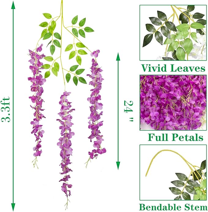 Artificial Flowers: 24 Purple Wisteria Vines, 3.75 Ft Each