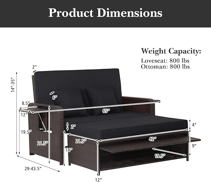Nightcore Wicker Patio Outdoor Daybed, Outdoor Chaise Lounger w/ 4-Level - Image 2