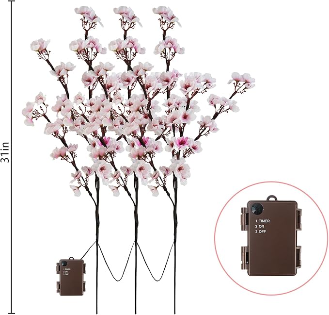 Artificial Flowers: Pink Cherry Blossom Branches with 60 LED Lights, 30 Inch