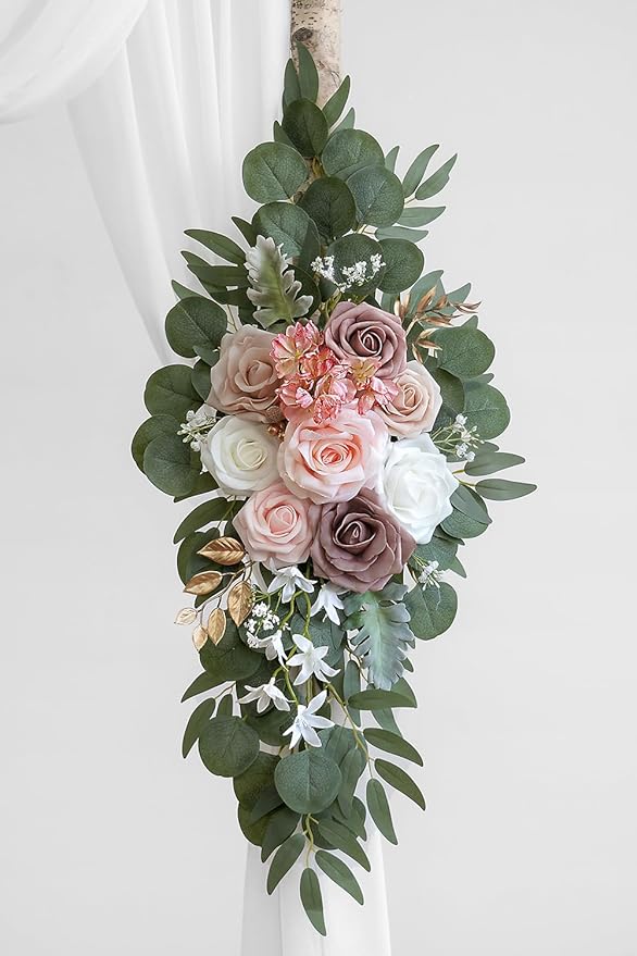 Artificial Flower Swag Set for Wedding Arch, Dusty Rose, 26Ft Draping Fabric