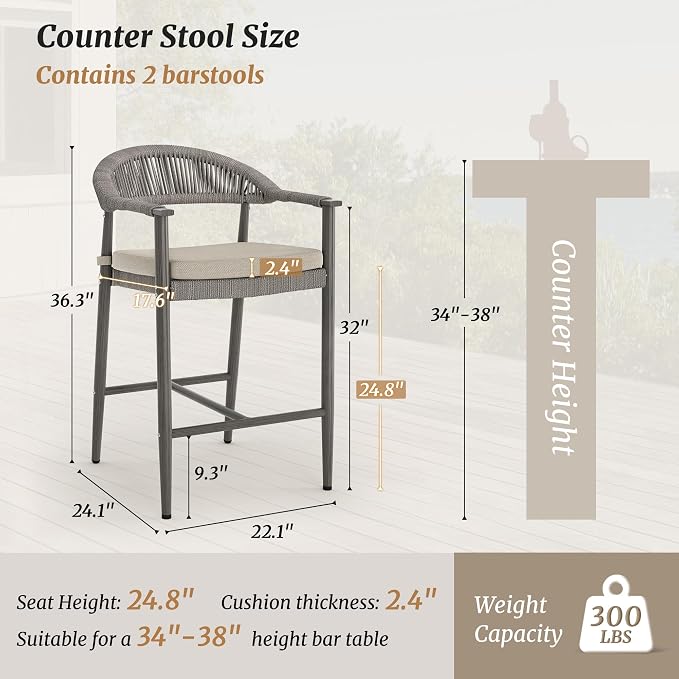 Bar Stools Set of 2, 24.8'' Aluminum Outdoor Bar Stool - Image 2