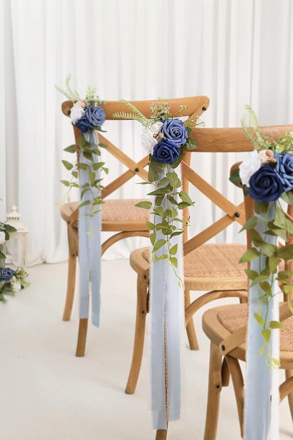 Artificial Flowers Set of 10 Blue Rose Wedding Pew Decorations