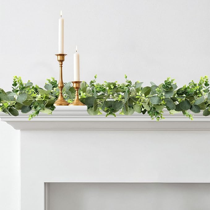 Artificial Eucalyptus Garland, 2-Pack, 5.9 Ft Green Faux Greenery