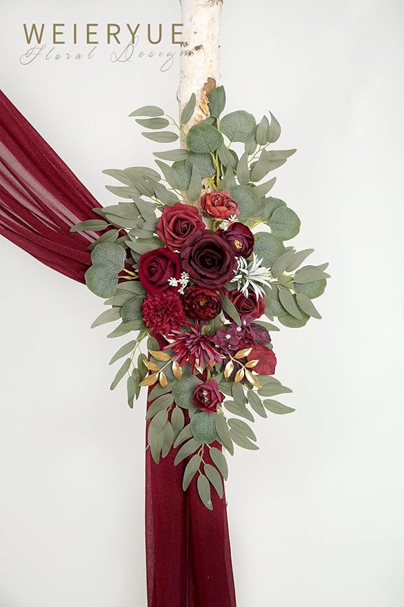 Artificial Flowers Arch Swag Set, Wine Red, 3-Piece Pack