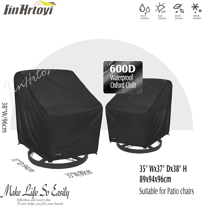 JinHrtoyi Outdoor Chair Covers 2 Pack, 35Wx37Dx38H inches Patio Chair Cover - Image 2