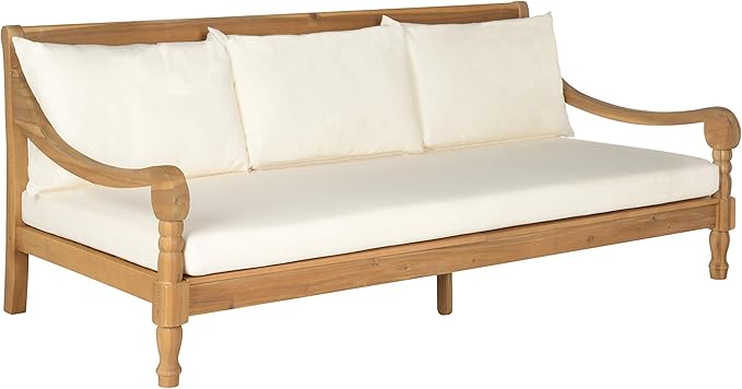 Safavieh Outdoor Collection Pasadena Brown /Taupe Acacia Wood Cushioned Daybed - Image 5