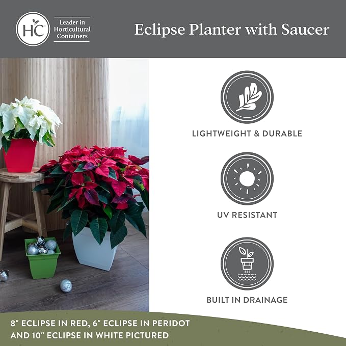 The HC Companies 12 Inch Eclipse Square Planter Pots w/Drainage Holes & - Image 4