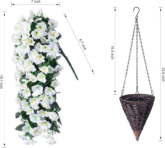 Artificial Flowers Hanging Basket, White Silk Orchid, 11 Inch Tall