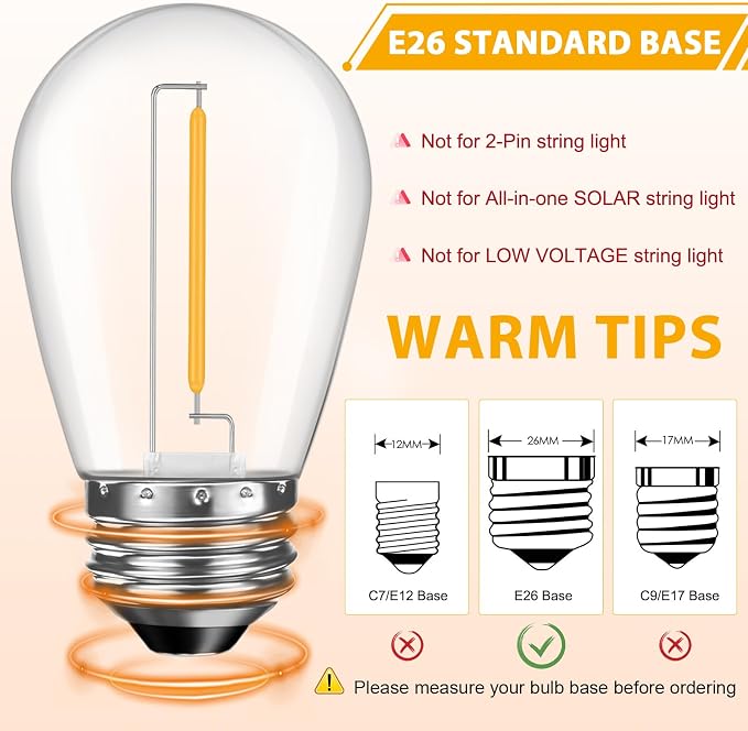 24 Pack LED S14 Replacement Light Bulbs, Waterproof 1W Vintage Edison Bulbs - Image 4