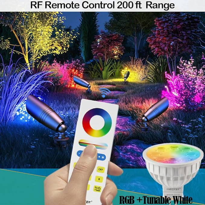 Outdoor Spotlights, 5W RGB+CCT MR16 Bulbs, Die-Cast Aluminum, 12V