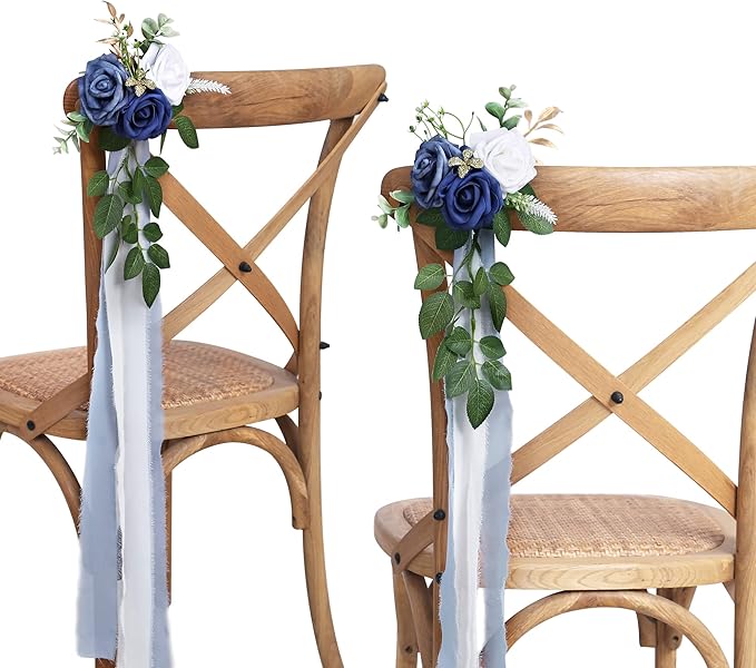 Artificial Flowers for Wedding Aisle Chairs, Set of 10, Dusty Blue