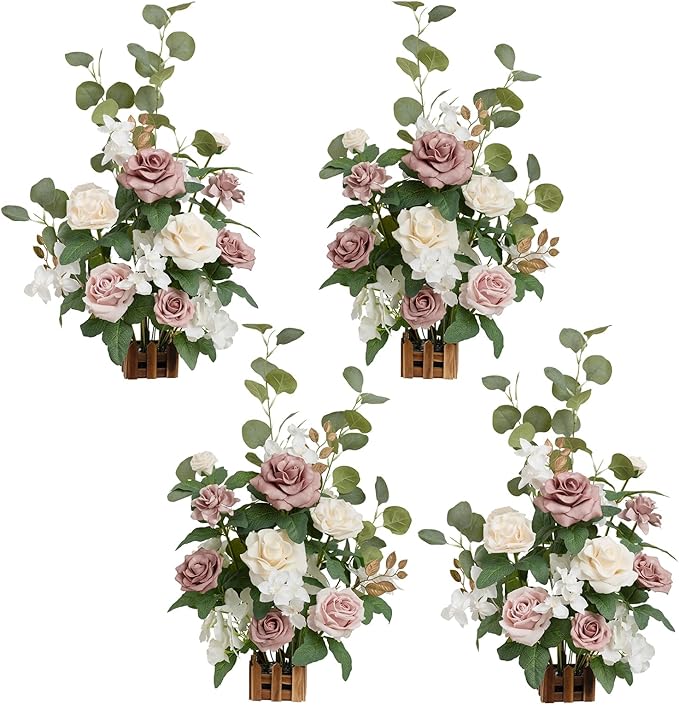 Artificial Flower Arrangements 4 Pack Dusty Rose Free-Standing Wedding Decor