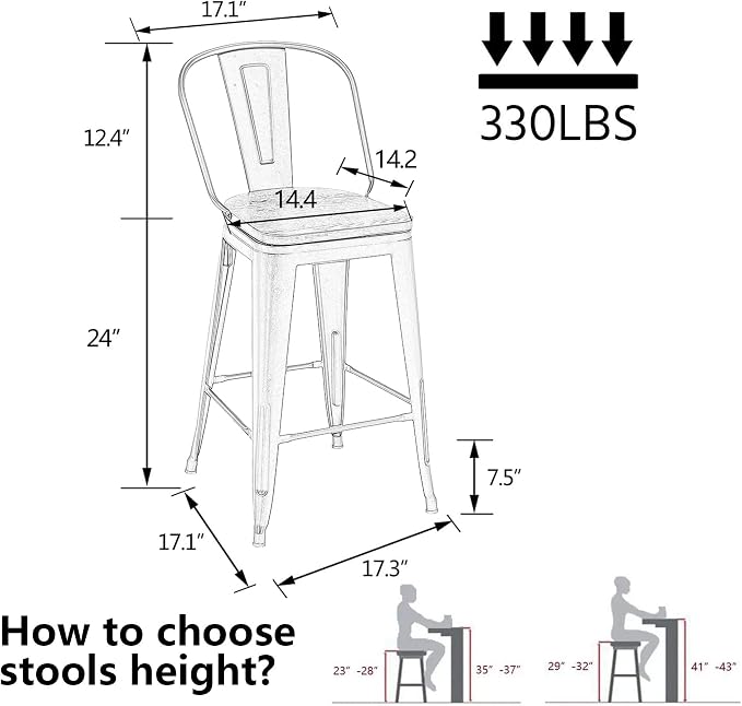 Alunaune 24" Swivel Metal Bar Stools Set of 4 High Back Counter Height - Image 2