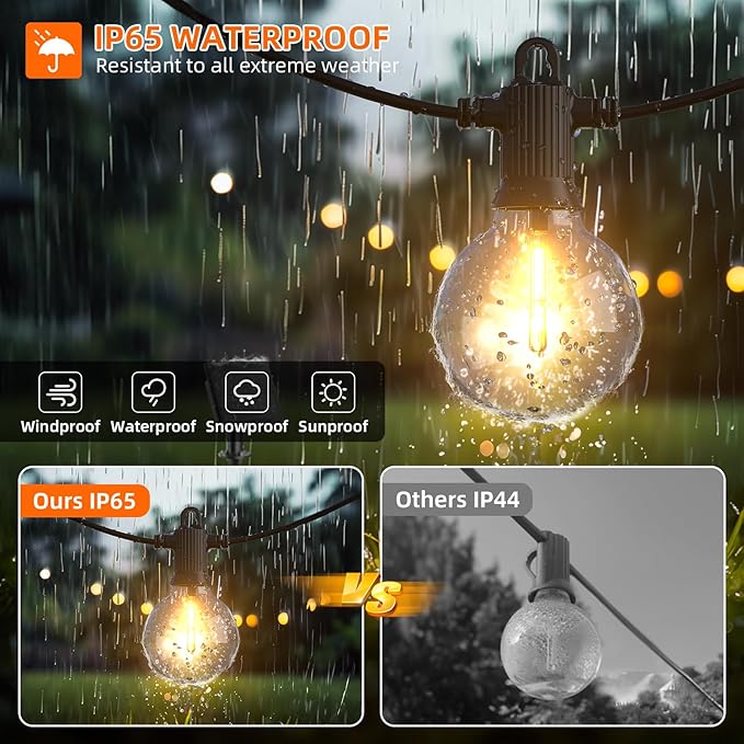 String Lights 31FT Solar G40 Warm White Black Outdoor