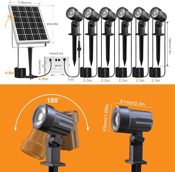 MEIKEE 6 in 1 Solar Spotlights Outdoor, 6W/6V Solar Powered Landscape Lights - Image 7