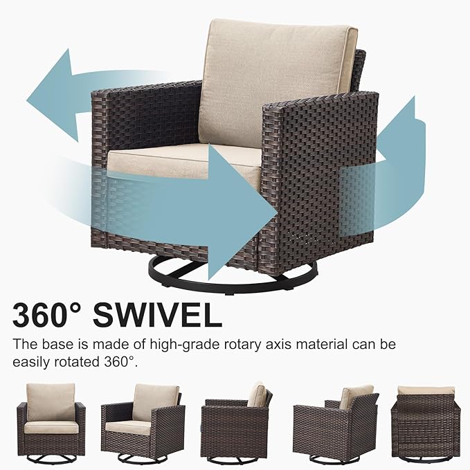 Belord Outdoor Bistro Set 3 Piece Wicker Swivel Rocker Patio Chairs, Oversize - Image 5