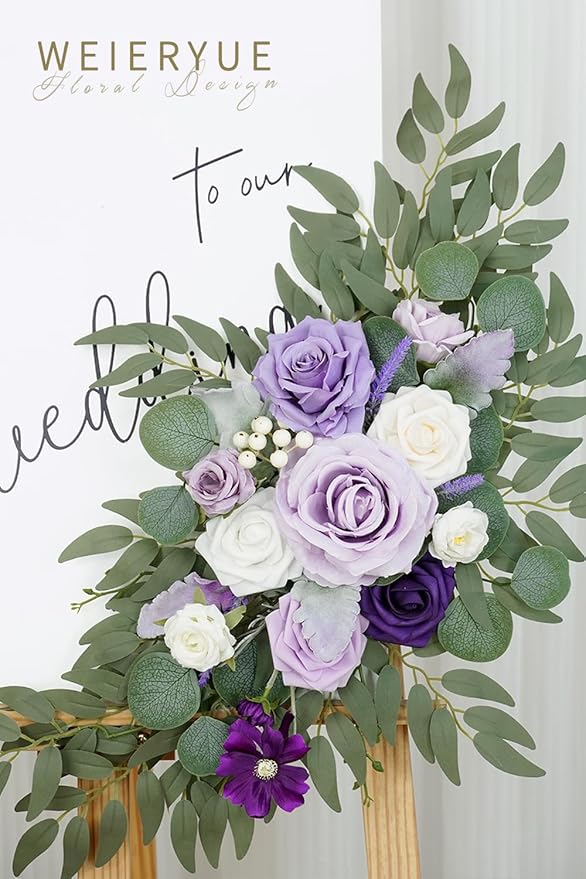 Artificial Flower Swag Kit, Purple Silk Wedding Arch Flowers, 2 Pieces