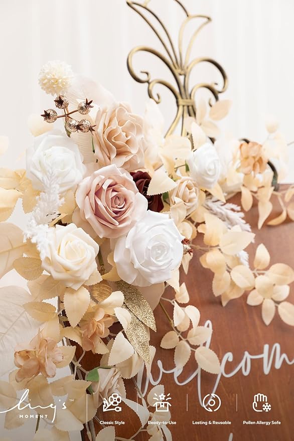 Artificial Greenery Floral Swag Pair, White Beige Blush Silk, 23.6 Inch
