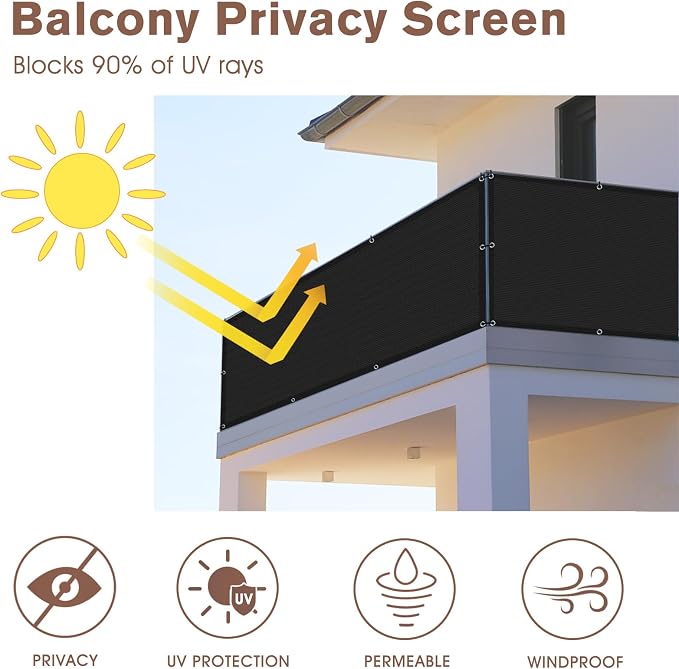 Sunny Guard Customized 2'6''x13' Black Balcony Privacy Screen, 90% Shade - Image 2