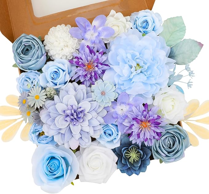 Artificial Flowers Purple Silk Flower Mix with Roses and Dahlias