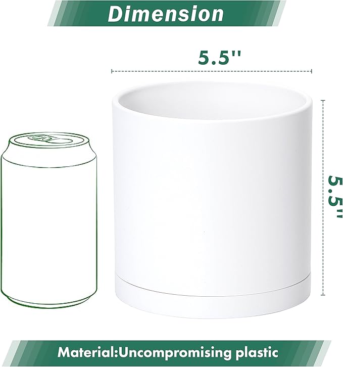 Planters Set of 4 Matte White Plastic Plant Pots with Drainage and Saucers