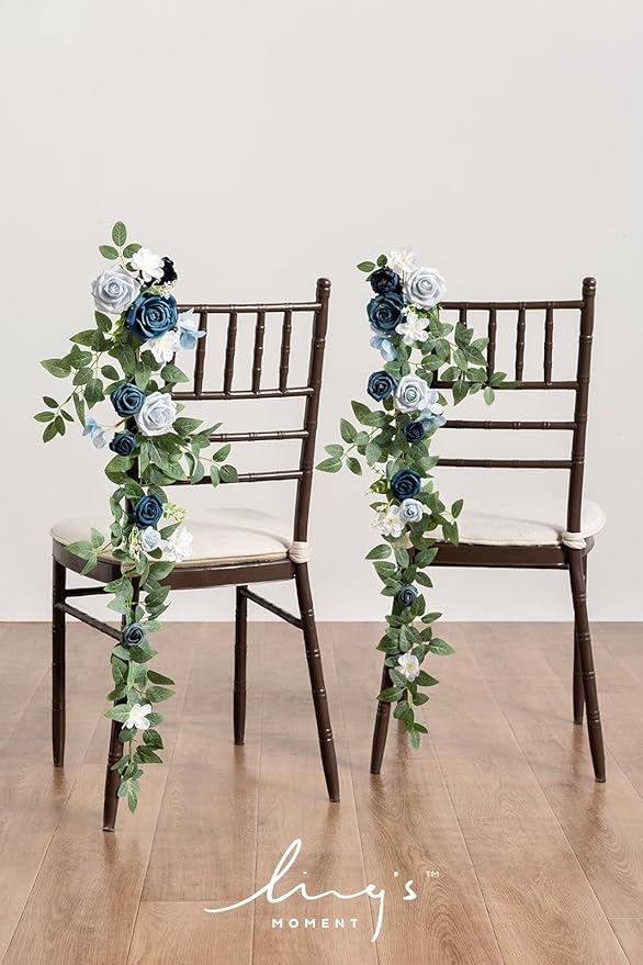 Artificial Flowers Wedding Aisle Chair Swags, 10 Pack, Dusty Blue