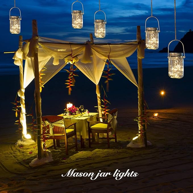 String Lights, 12-Pack Solar Mason Jar Lid Lights in Warm White