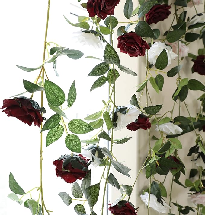 Artificial Greenery Rose Vine Garland, 2 Pack, 73 Inch, Burgundy