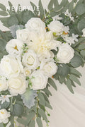 Artificial Flowers Wedding Arch Kit, White Rose Swags with Chiffon Drape