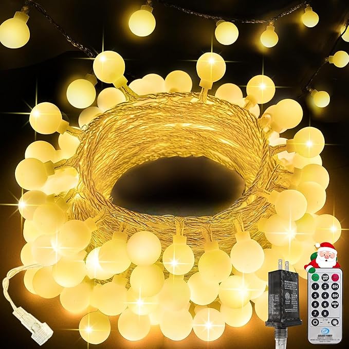 String Lights 108ft Warm White LED Globe, Connectable Indoor Outdoor