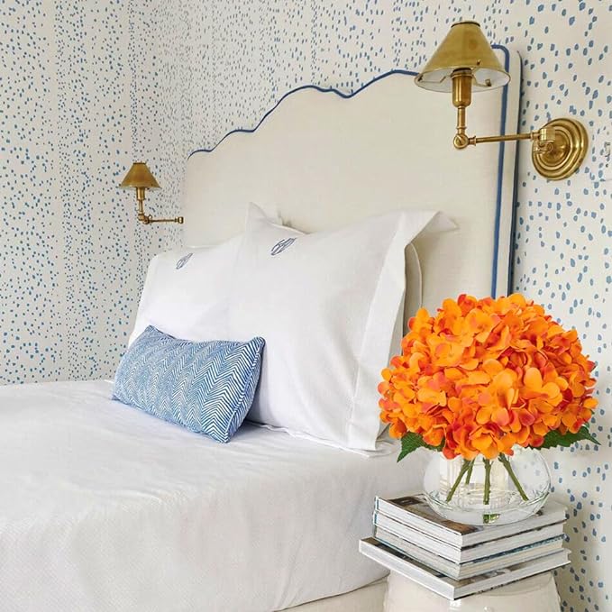 Artificial Hydrangea Flowers with Glass Vase, Orange Silk Arrangement