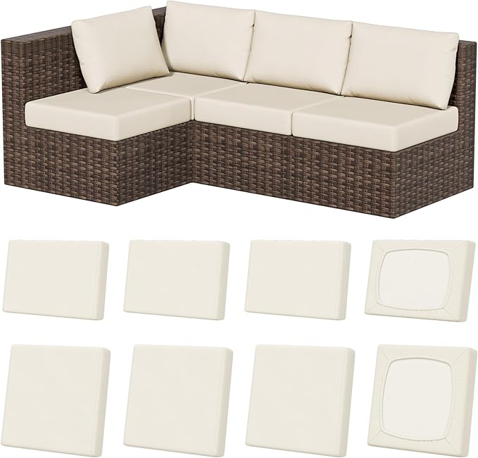 Cushion Covers, 8 Pack Stretch Fit Beige for Outdoor Patio Chairs