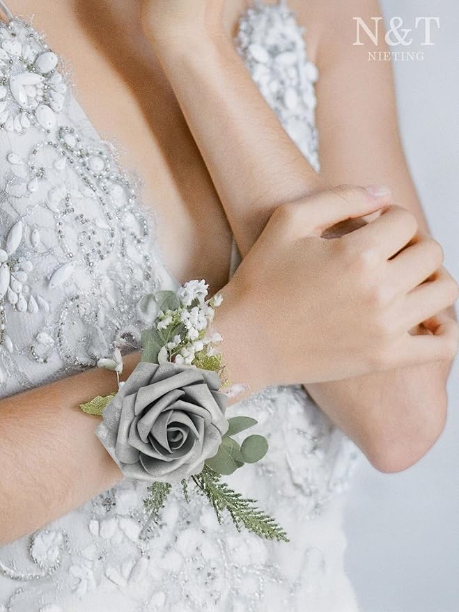 Artificial Flowers: 50 Foam Roses in Silver White and Silver Grey