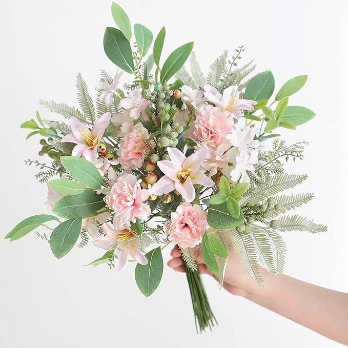 Artificial Greenery Stem Set, 47 Pieces in 9 Types, Pink and Green