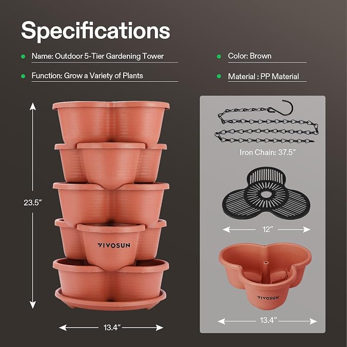 VIVOSUN 2-Pack 5 Tier Vertical Gardening Stackable Planter - Image 5