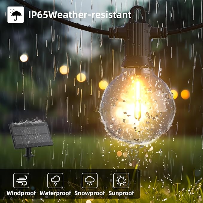 String Lights 100FT Solar Edison Bulbs IP65 Waterproof Warm White