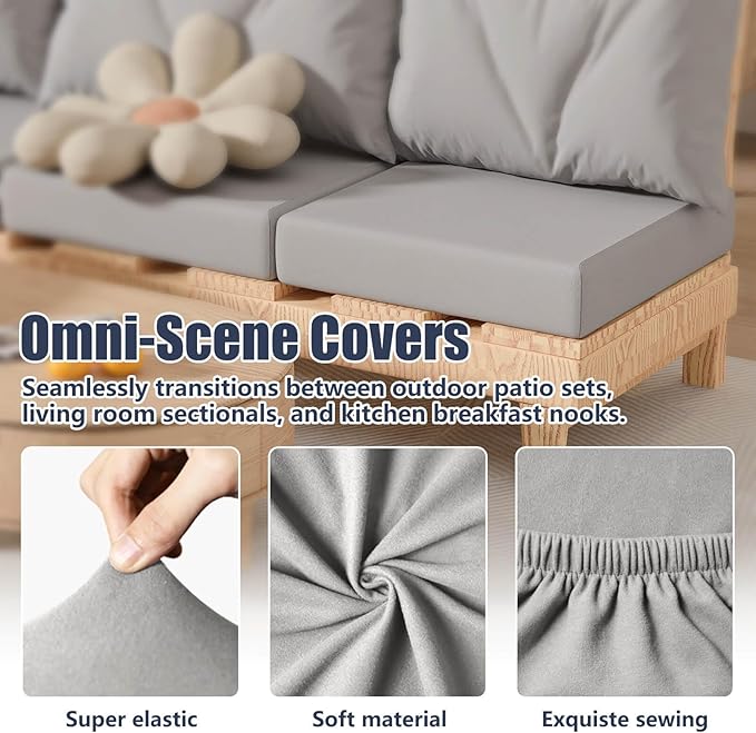 Cushion Covers 8 Pack, Stretch Fit Air-Grey Outdoor Patio Chair Covers