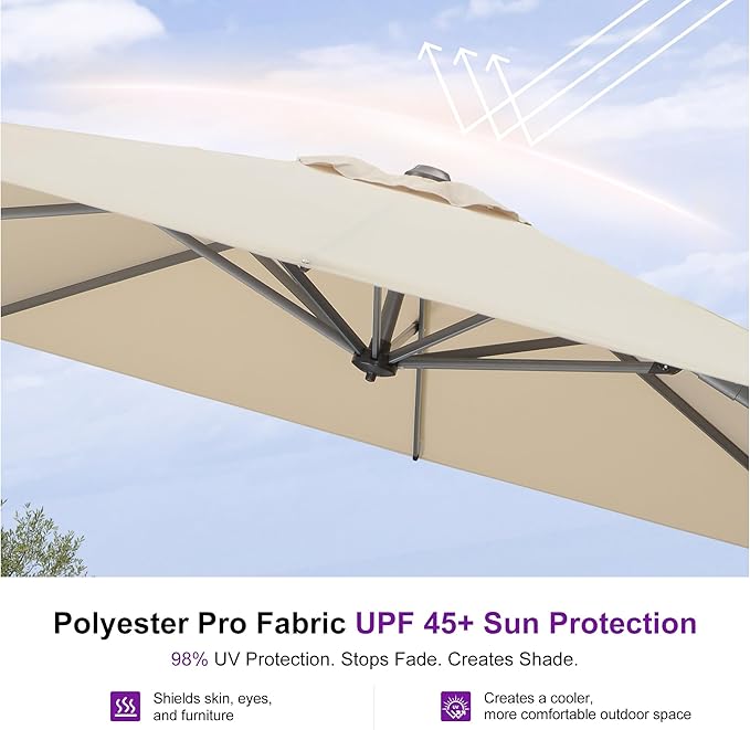 PURPLE LEAF 8 Feet Square Cantilever Umbrella Patio Umbrella - Image 6