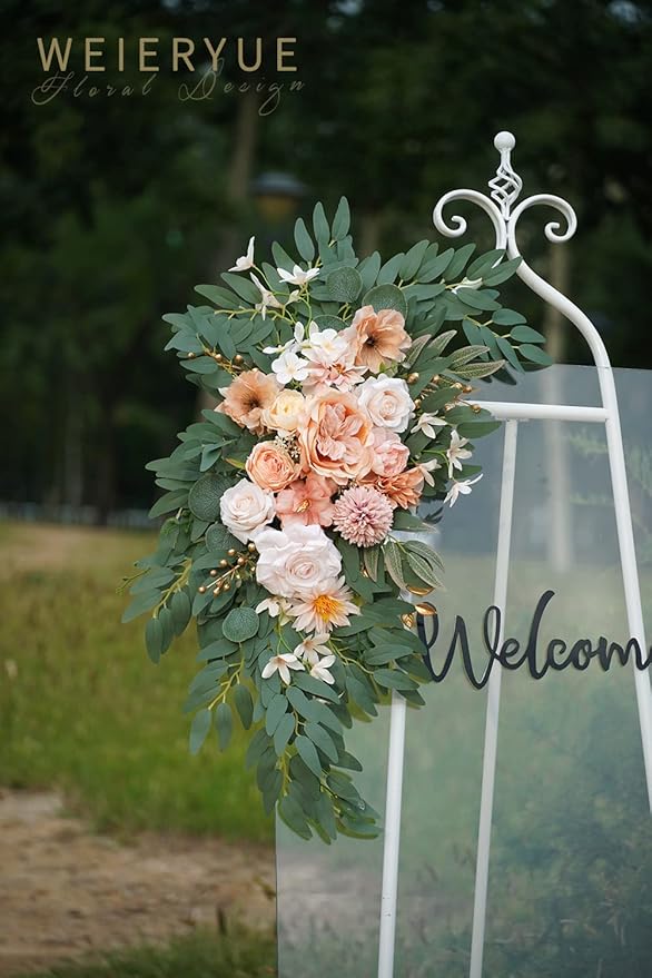 Artificial Flower Swags, 2-Pack, Coral Pink Silk Blooms for Weddings