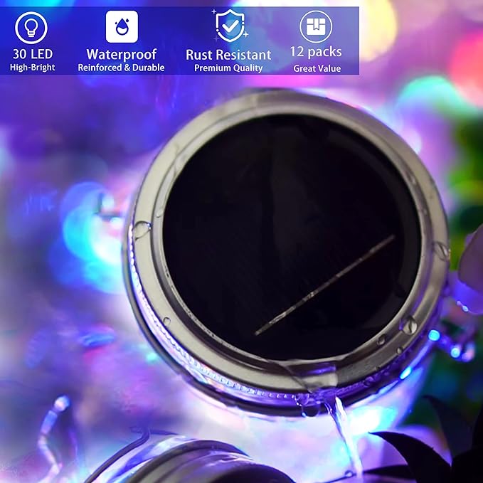 String Lights Mason Jar Lids, 12 Pack Solar LED with 30 Micro LEDs